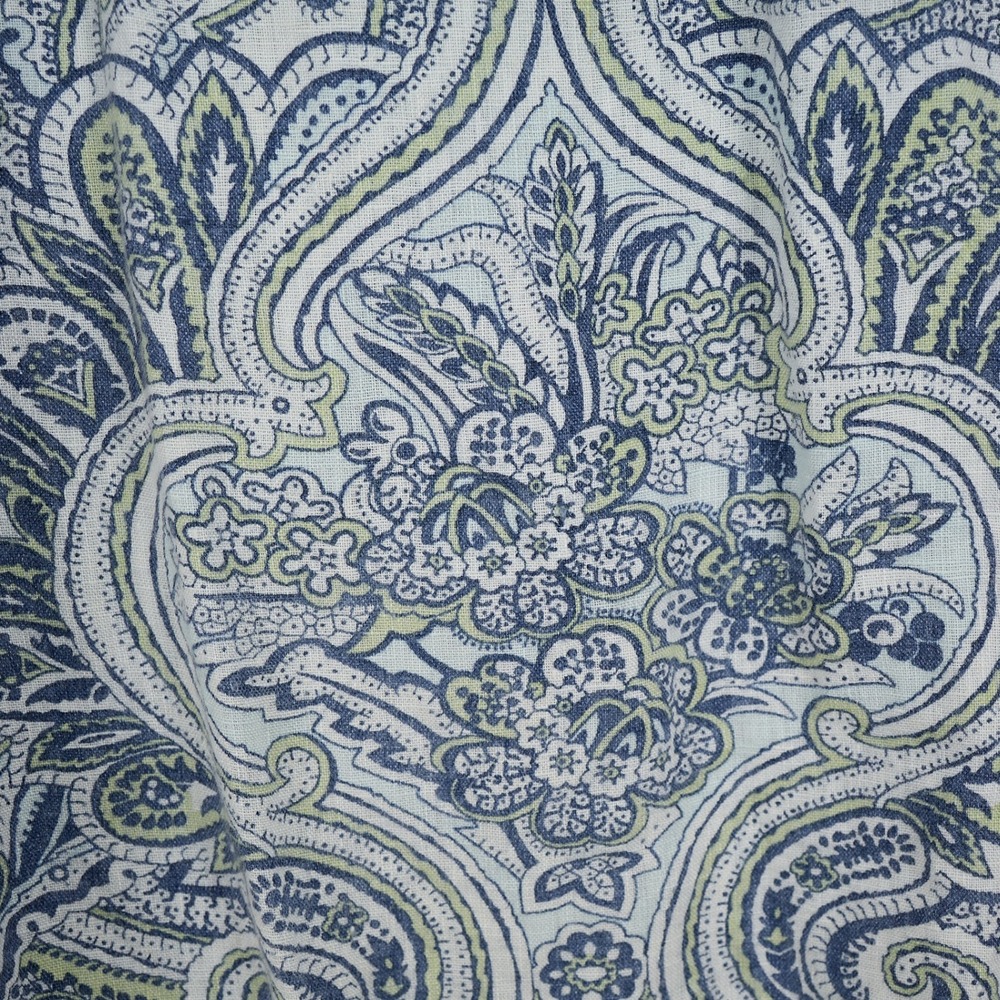 Flax Womens Blue Green Paisley 100% Linen Ruffle Hem Wide Leg Cropped Pants M - Picture 4 of 7